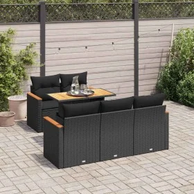 Set sofás jardín y cojines 6 pzas ratán sintético acacia negro von , Gartensets - Ref: Foro24-3327436, Preis: 476,32 €, Rabat...