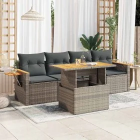 Set sofás jardín y cojines 5 pzas ratán sintético