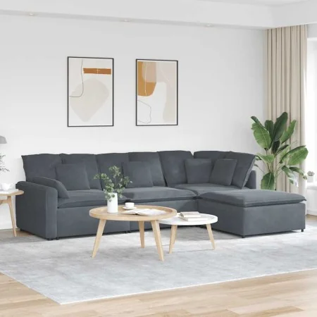 Sofá modular con reposapiés y cojines en terciopelo gris oscuro by , Unidades para sofás seccionales - Ref: Foro24-3321190, P...