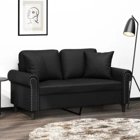 Sofá de 2 plazas con cojines cuero sintético negro 120 cm by , Sofas - Ref: Foro24-3200925, Price: 249,13 €, Discount: %