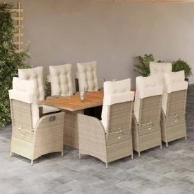Set comedor de jardín 9 pzas con cojines ratán