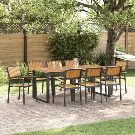 Sillas de Jardín Apilables 8 pcs Acero Negro y Madera Acacia Sólida by , Garden chairs - Ref: Foro24-3284394, Price: 607,27 €...