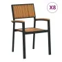 Sillas de Jardín Apilables 8 pcs Acero Negro y Madera Acacia Sólida by , Garden chairs - Ref: Foro24-3284394, Price: 607,27 €...