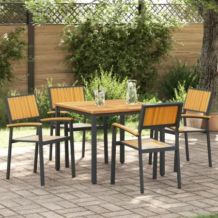 Juego de Comedor Jardín Conjunto de 5 Negro y Marrón Metal y madera | Foro24.es | Tu tienda online para hogar, jardín y más Foro24.es