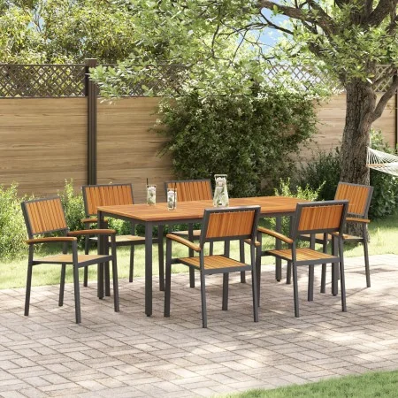 Juego de Comedor de Jardín Set de 7 Negro, Madera Natural von , Gartentische - Ref: Foro24-3284418, Preis: 673,09 €, Rabatt: %