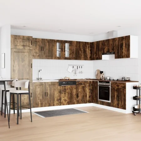 Gabinete de Cocina ""Kalmar"" con Doble Fregadero de Roble Ahumado en Madera Elaborada de , Armarios de cocina - Ref: Foro24-...