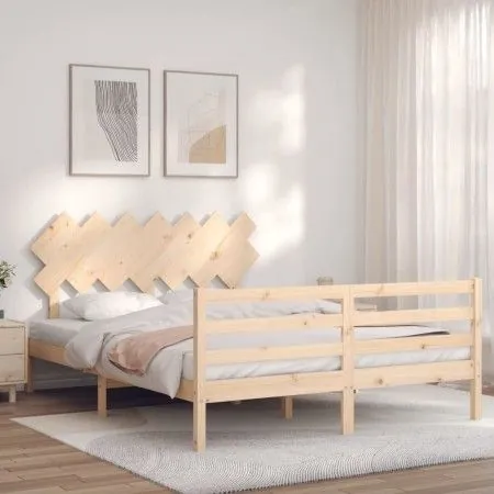 Bed frame with solid wood headboard 140x200 cm by vidaXL, Beds and slatted bases - Ref: Foro24-3195286, Price: 120,96 €, Disc...