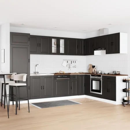 Gabinete de base con fregadero ""Porto"" Negro 80x46x84,5 cm de madera de , Armarios de cocina - Ref: Foro24-3315022, Precio:...