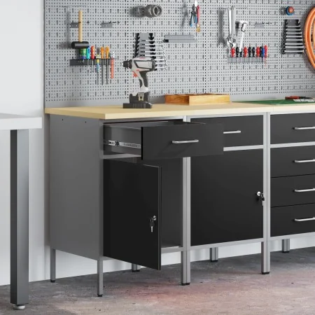 Gabinete de trabajo 2 pcs Negro y Gris de Madera Ingenierada y Acero de , Mesas de trabajo - Ref: Foro24-3321360, Precio: 248...