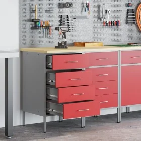 Gabinete de trabajo 2 pcs Rojo y Gris Madera