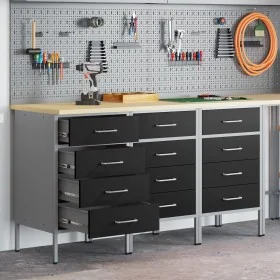 Gabinete de trabajo 3 piezas Negro y Gris Madera