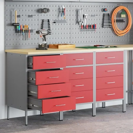 Gabinete de trabajo 3 piezas Rojo y Gris de Madera y Acero de , Mesas de trabajo - Ref: Foro24-3321369, Precio: 449,30 €, Des...