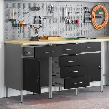 Set de Gabinetes de Trabajo de 3 Piezas en Negro y Gris de Madera Compuesta y Acero von , Arbeitstische - Ref: Foro24-3321370...
