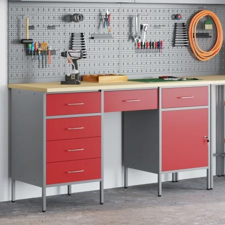 Conjunto de mesa y gabinete de trabajo de 3 piezas en rojo, hecho de madera compuesta y acero de , Mesas de trabajo - Ref: Fo...