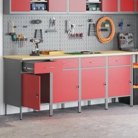 Gabinete de Trabajo 4 pcs Rojo y Gris de Madera y