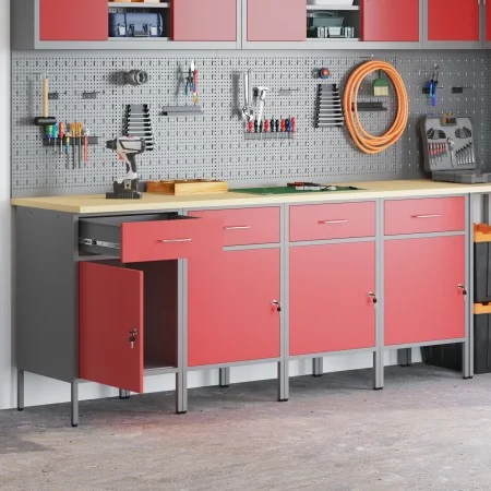 Gabinete de Trabajo 4 pcs Rojo y Gris de Madera y Acero de , Mesas de trabajo - Ref: Foro24-3321385, Precio: 457,55 €, Descue...