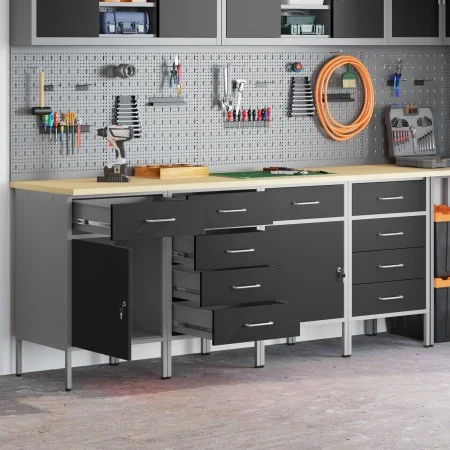 Conjunto de Armario de Trabajo de 4 Piezas Negro y Gris de Madera de Ingeniería y Acero von , Arbeitstische - Ref: Foro24-332...