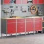 Set de armarios de trabajo de 4 piezas en rojo y gris, hechos de madera y acero von , Arbeitstische - Ref: Foro24-3321387, Pr...