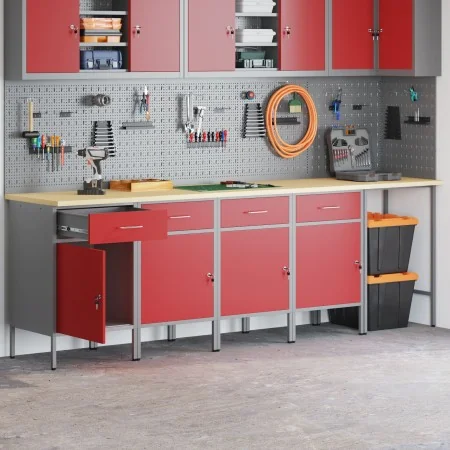 Set de cabina de trabajo y mesa de esquina de 5 piezas en madera roja | Foro24.es | Tu tienda online para hogar, jardín y más Foro24.es