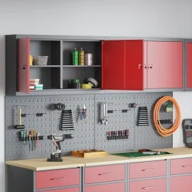 Conjunto de gabinete de herramientas y panel de clavijas de 6 piezas montado en la pared de en metal rojo by , Tool Organizat...