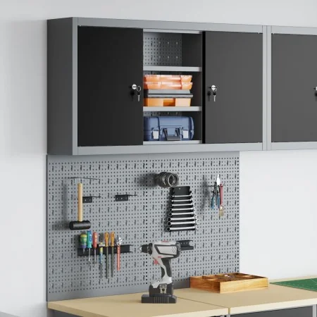 Set de Gabinete y Tablero de Herramientas de 3 Piezas Montado en la Pared Metal Negro von , Werkzeugorganisation und -lagerun...