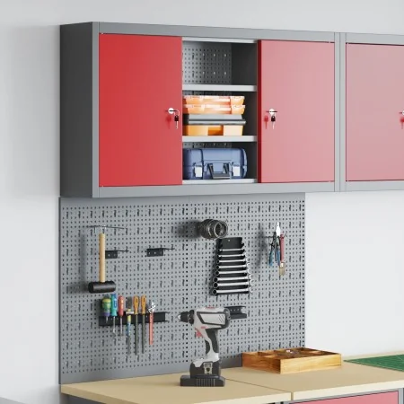 Conjunto de gabinete de herramientas y panel perforado de 3 piezas montado en la pared en metal rojo | Foro24.es | Tu tienda online para hogar, jardín y más Foro24.es