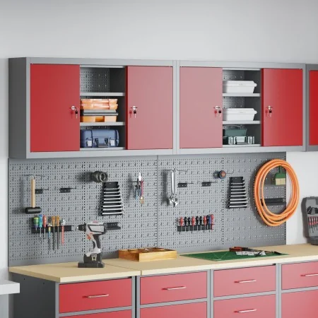 Conjunto de 4 Piezas de Gabinete y Panel Perforado Wall Mounted Rojo Metal | Foro24.es | Tu tienda online para hogar, jardín y más Foro24.es