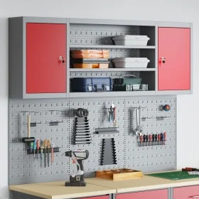 Conjunto de armario de herramientas y panel de clavijas de 6 piezas montado en la pared de metal rojo von , Werkzeugorganisat...