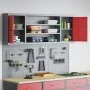 Conjunto de armario de herramientas y panel de clavijas de 6 piezas montado en la pared de metal rojo von , Werkzeugorganisat...