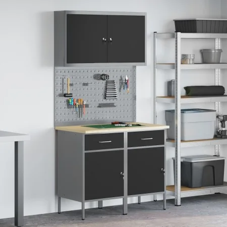Conjunto de gabinete de trabajo y panel perforado de 5 piezas Negro MDF y metal by , Work tables - Ref: Foro24-3321416, Price...