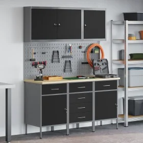 8-piece work cabinet and tool panel set black MDF