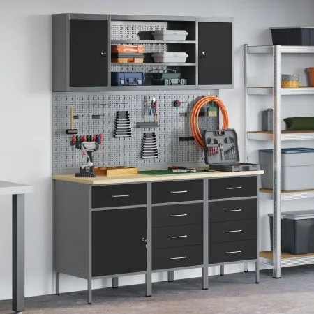 7-teiliges Werkbank-Set aus schwarzem Stahl von , Arbeitstische - Ref: Foro24-3321448, Preis: 577,93 €, Rabatt: %