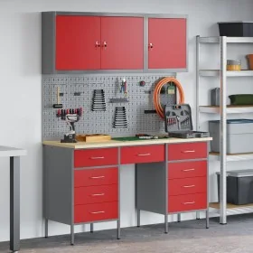 8-piece cabinet and tool panel set in MDF and red