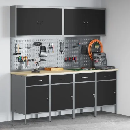 Set of 10 pieces for work cabinet and perforated panel Black MDF and Metal by , Work tables - Ref: Foro24-3321482, Price: 778...