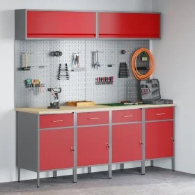 Set of 10 pieces of work cabinet and red MDF and