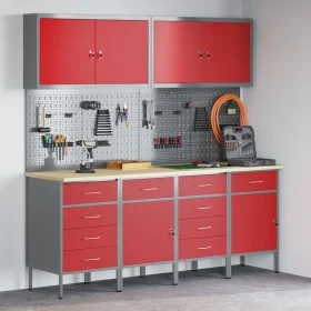 10-Piece Work Cabinet and Nail Panel Set Red MDF