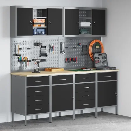 10-piece work cabinet and perforated panel set black MDF and metal | Foro24.es | Tu tienda online para hogar, jardín y más Foro24.es