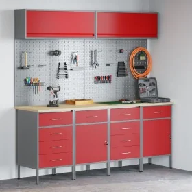 10-Piece Cabinet and Tool Board Set Red MDF and