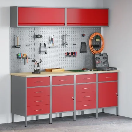 10-Piece Cabinet and Tool Board Set Red MDF and Metal | Foro24.es | Tu tienda online para hogar, jardín y más Foro24.es