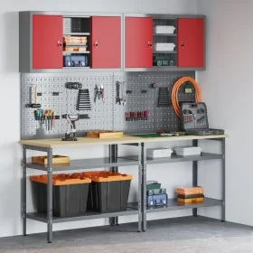8-Piece Red Composite Wood and Metal Tool Storage