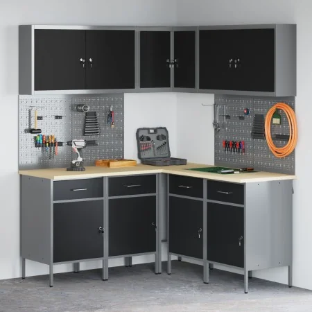 12-Piece Cabinet and Perforation Board Set Black MDF and Metal by , Work tables - Ref: Foro24-3321506, Price: 903,80 €, Disco...