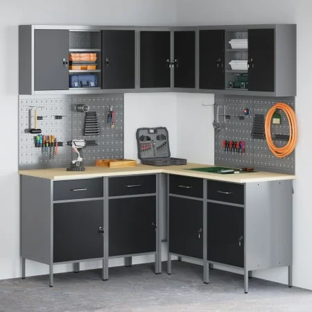 12-Piece Set for Work Cabinet and Tool Panel Black MDF and Metal by , Work tables - Ref: Foro24-3321508, Price: 911,57 €, Dis...