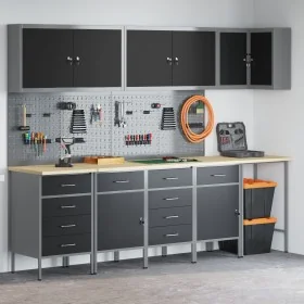 12-Piece MDF and Black Metal Cabinet and