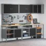 10-teiliges Werkzeug-Aufbewahrungstisch-Set aus schwarzem Holz und Metall von , Arbeitstische - Ref: Foro24-3321518, Preis: 7...