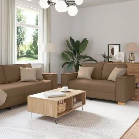 3-piece sofa set with brown fabric cushions