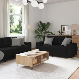 3-piece sofa set with black fabric cushions