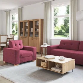 3-Piece Sofa Set with Wine Red Cushions