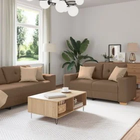 3-Piece Sofa Set with Brown Fabric Cushions