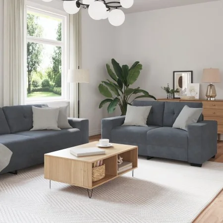 3-Piece Sofa Set with Dark Grey Velvet Cushions | Foro24.es | Tu tienda online para hogar, jardín y más Foro24.es