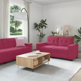 3-Piece Sofa Set with Wine Red Velvet Cushions